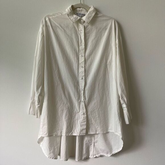 Walter Baker Women's Button-Down Long Sleeve Asymmetrical Hem White Top Size XS - Picture 1 of 7